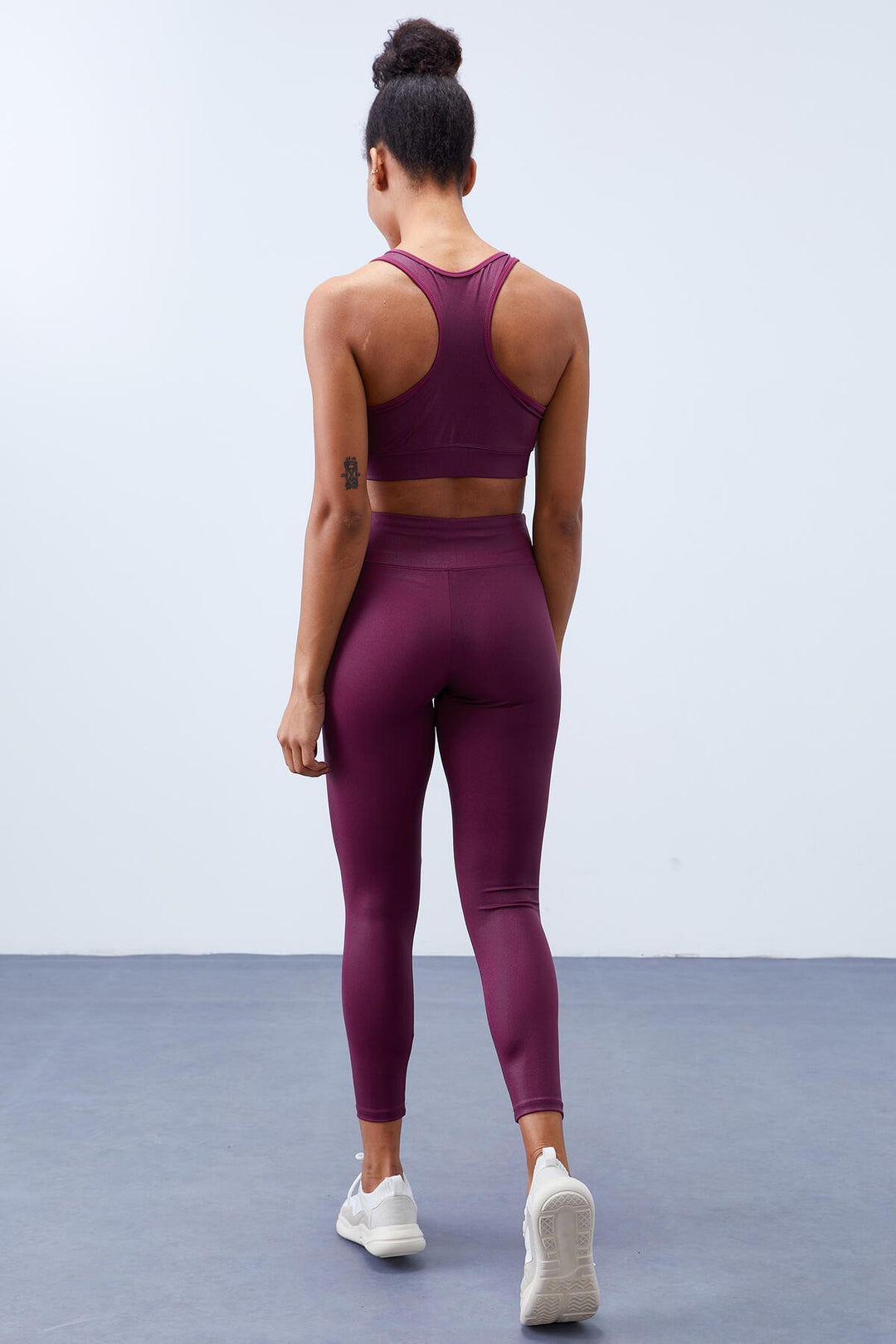 TMY Burgundy High Waist Shaping Back Detailed Slim Fit Bustier Women's Leggings Set - 95281 - Onteniente