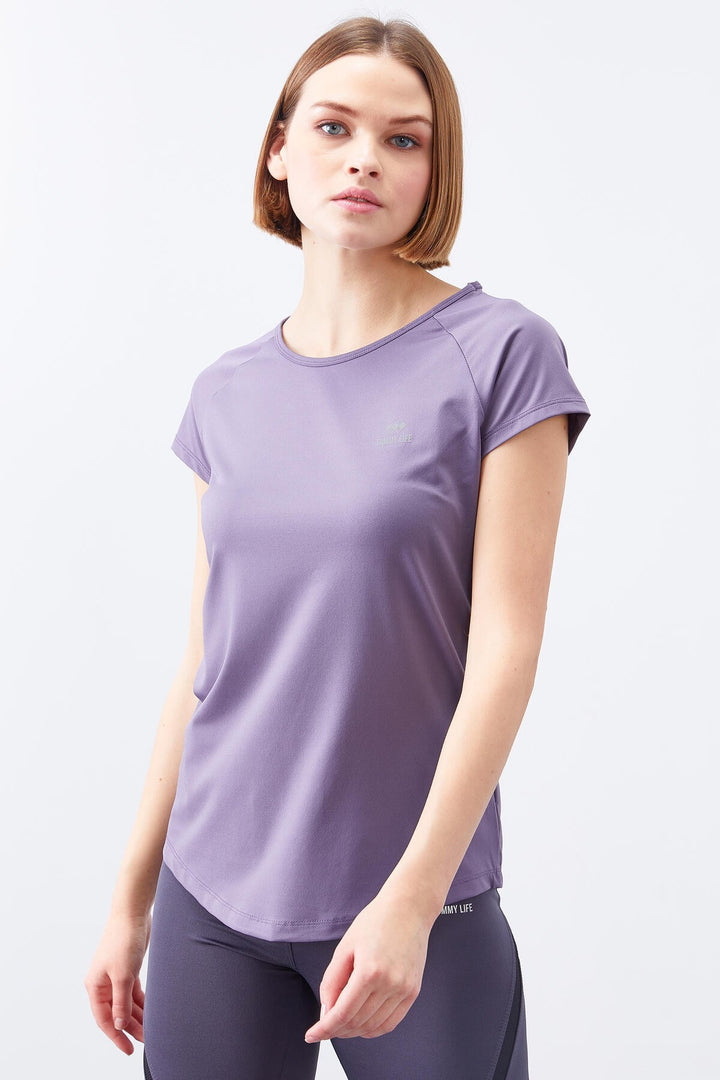 TMY Eflatun Back Window Short Sleeve Standard Mold O Neck Women's T-Shirt - 97101 - Lancaster