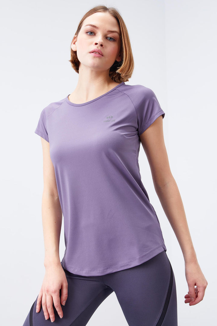 TMY Eflatun Back Window Short Sleeve Standard Mold O Neck Women's T-Shirt - 97101 - Lancaster