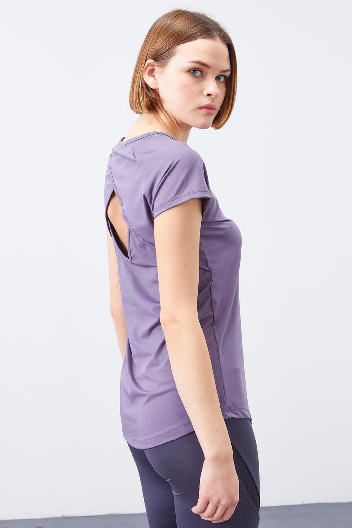 TMY Eflatun Back Window Short Sleeve Standard Mold O Neck Women's T-Shirt - 97101 - Lancaster