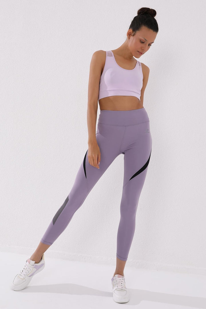 TMY Lilac Printed High Waisted Scuba Fabric Skinny Leg Women's Leggings - 94539 - Mörfelden-Walldorf