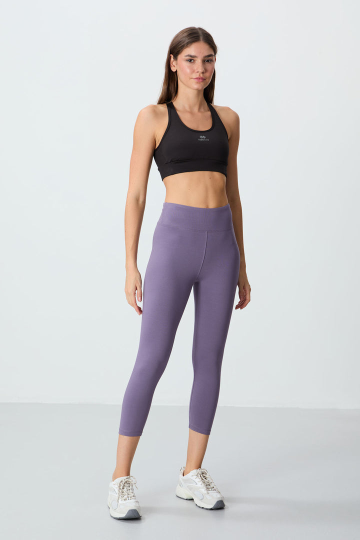 TMY Lilac High Waist Slim Fit Cropped Women's Capri Leggings - 93097 - Boryspil