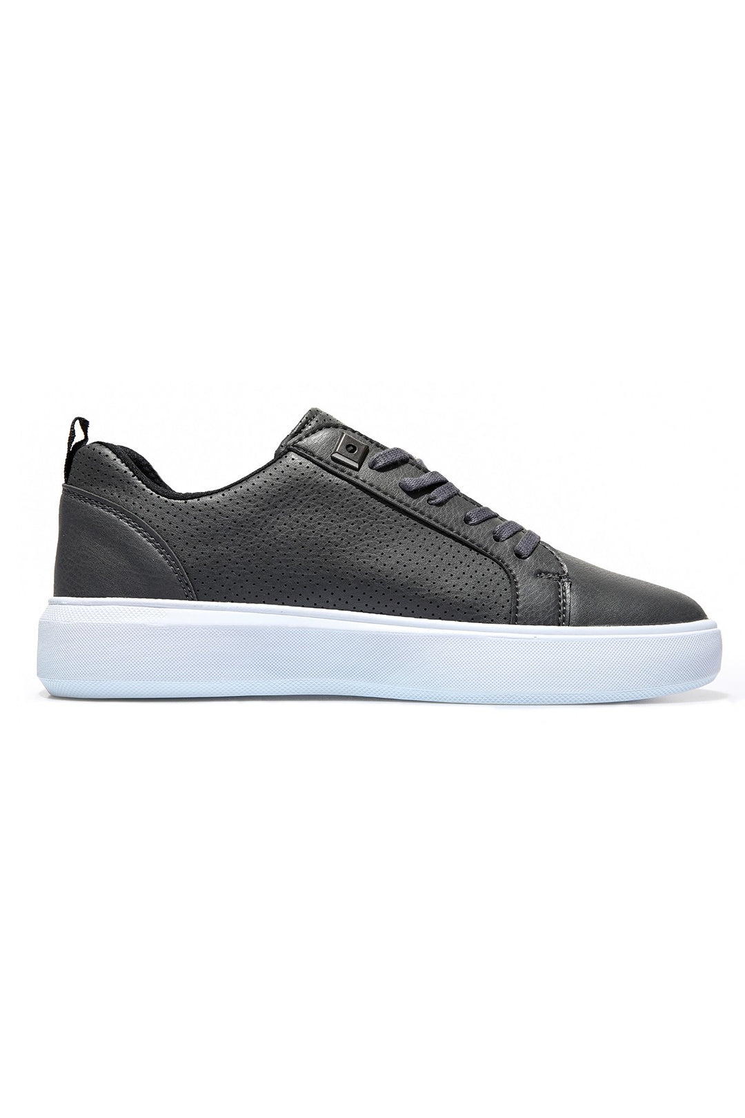 TMY Smoke Grey Perforated Lace-Up Faux Leather Men's Sneakers - 89055 - Tepalcatepec