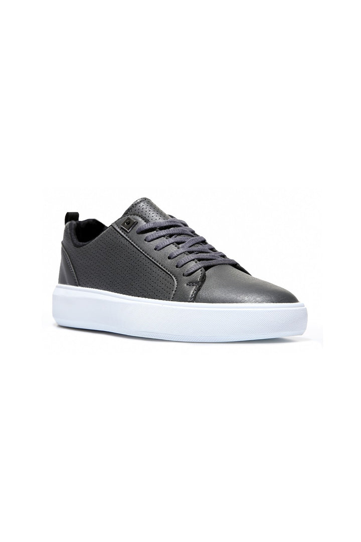 TMY Smoke Grey Perforated Lace-Up Faux Leather Men's Sneakers - 89055 - Tepalcatepec