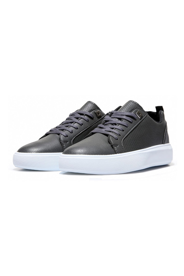 TMY Smoke Grey Perforated Lace-Up Faux Leather Men's Sneakers - 89055 - Tepalcatepec