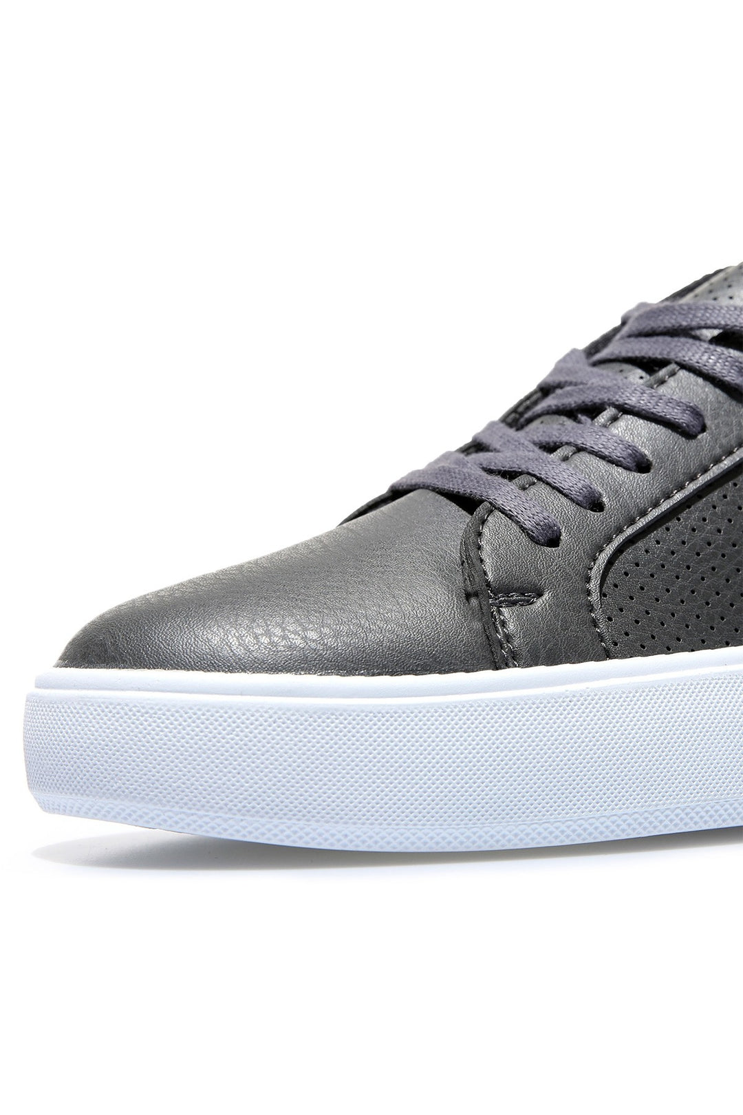 TMY Smoke Grey Perforated Lace-Up Faux Leather Men's Sneakers - 89055 - Tepalcatepec