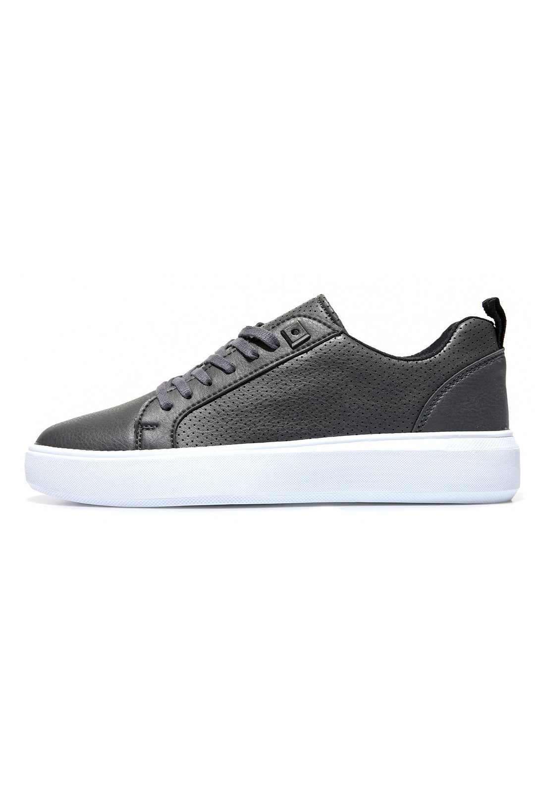 TMY Smoke Grey Perforated Lace-Up Faux Leather Men's Sneakers - 89055 - Tepalcatepec