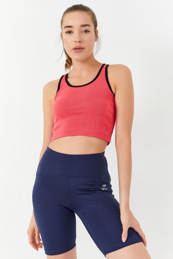 TMY Fuchsia Basic Zero Sleeve Tight Fit U Neck Women's Crop Top Tank Top - 97162 - Sesto Fiorentino