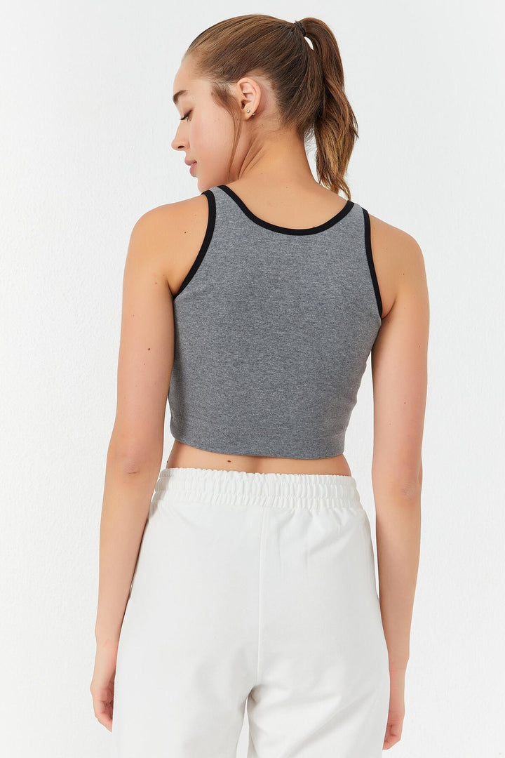 TMY Gray Melange Basic Sleeveless Slim Fit U Neck Women's Crop Top Tank Top - 97162 - Sabadell