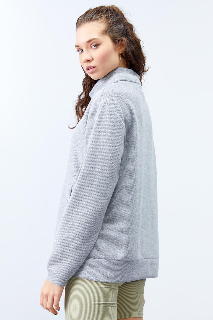 TMY Gray Melange Turtleneck Lace-Up Thessaloniki Knit Women's Oversized Sweatshirt - 97195 - Boca del Rio