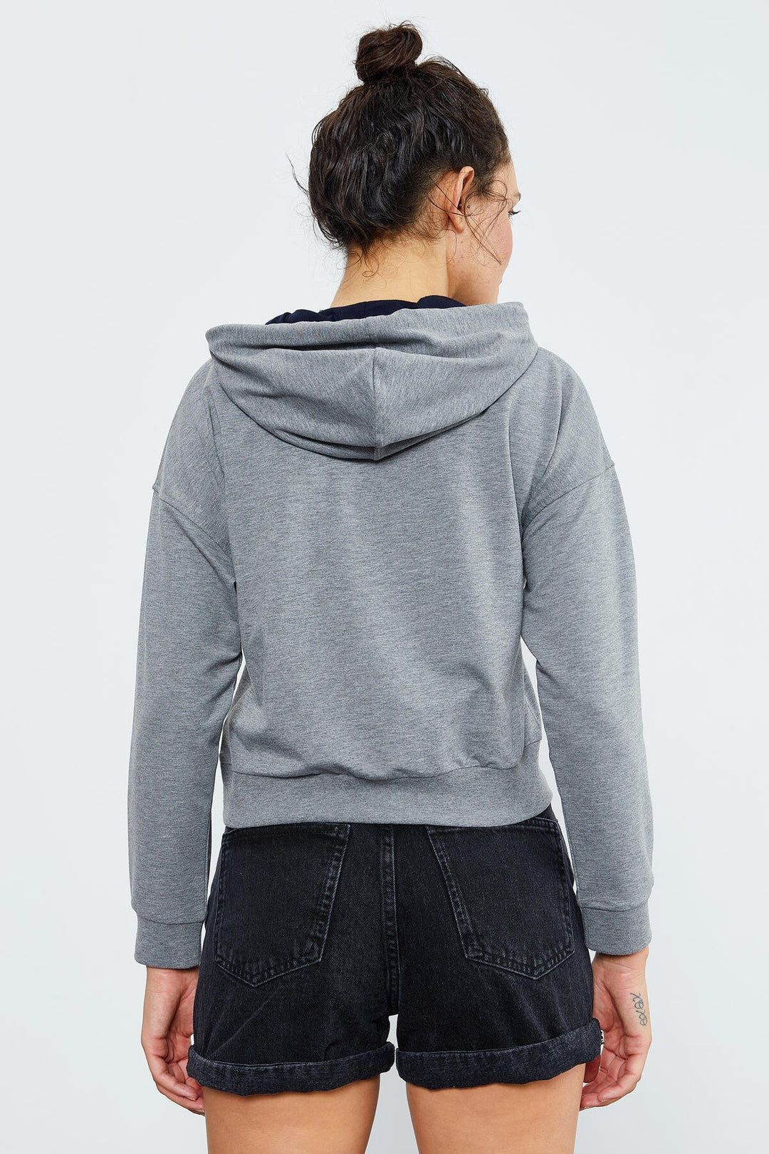 TMY Gray Melange Long Sleeve Comfortable Fit Hooded Women's Sweatshirt - 97115 - Palm Desert