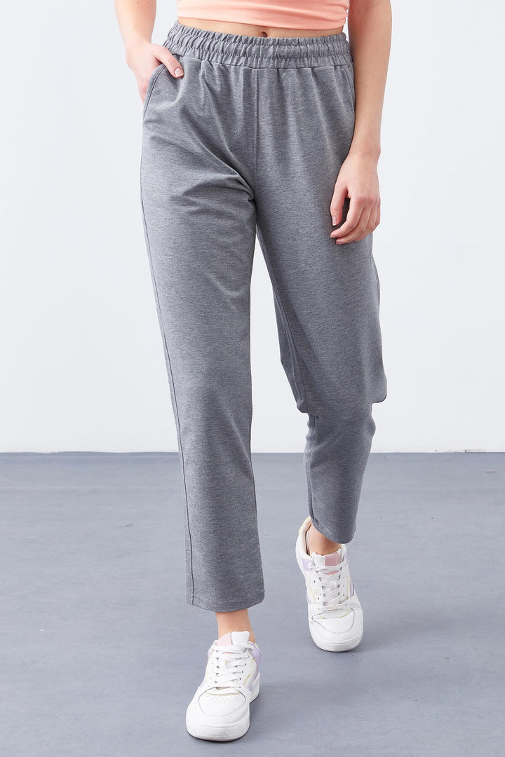 TMY Gray Melange High Waist Jogger Comfortable Fit Slim Leg Women's Sweatpants - 94566 - Nezahualcóyotl