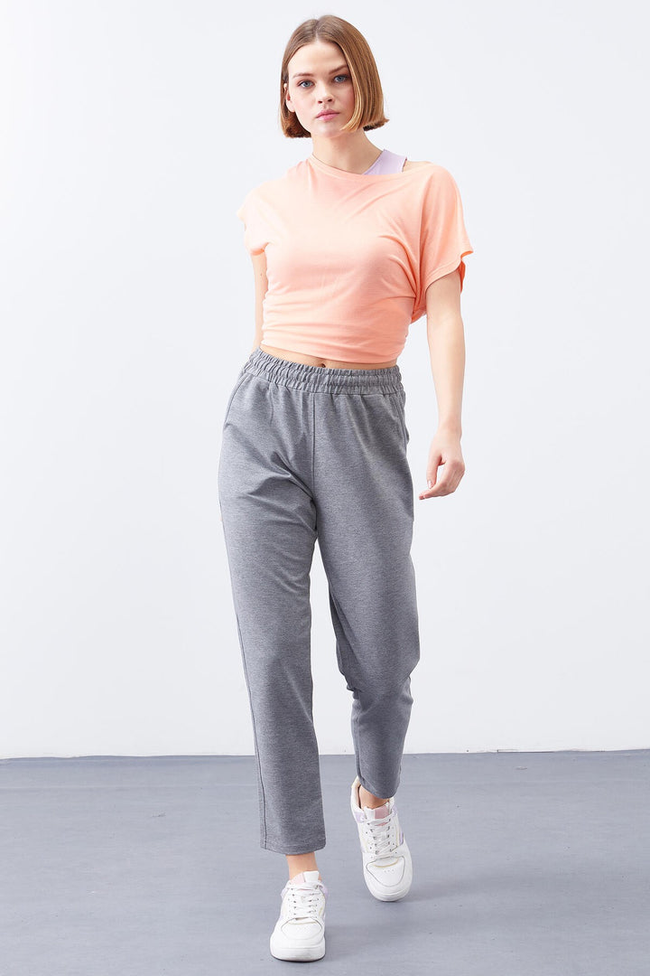 TMY Gray Melange High Waist Jogger Comfortable Fit Slim Leg Women's Sweatpants - 94566 - Nezahualcóyotl