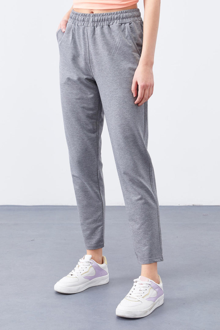 TMY Gray Melange High Waist Jogger Comfortable Fit Slim Leg Women's Sweatpants - 94566 - Nezahualcóyotl