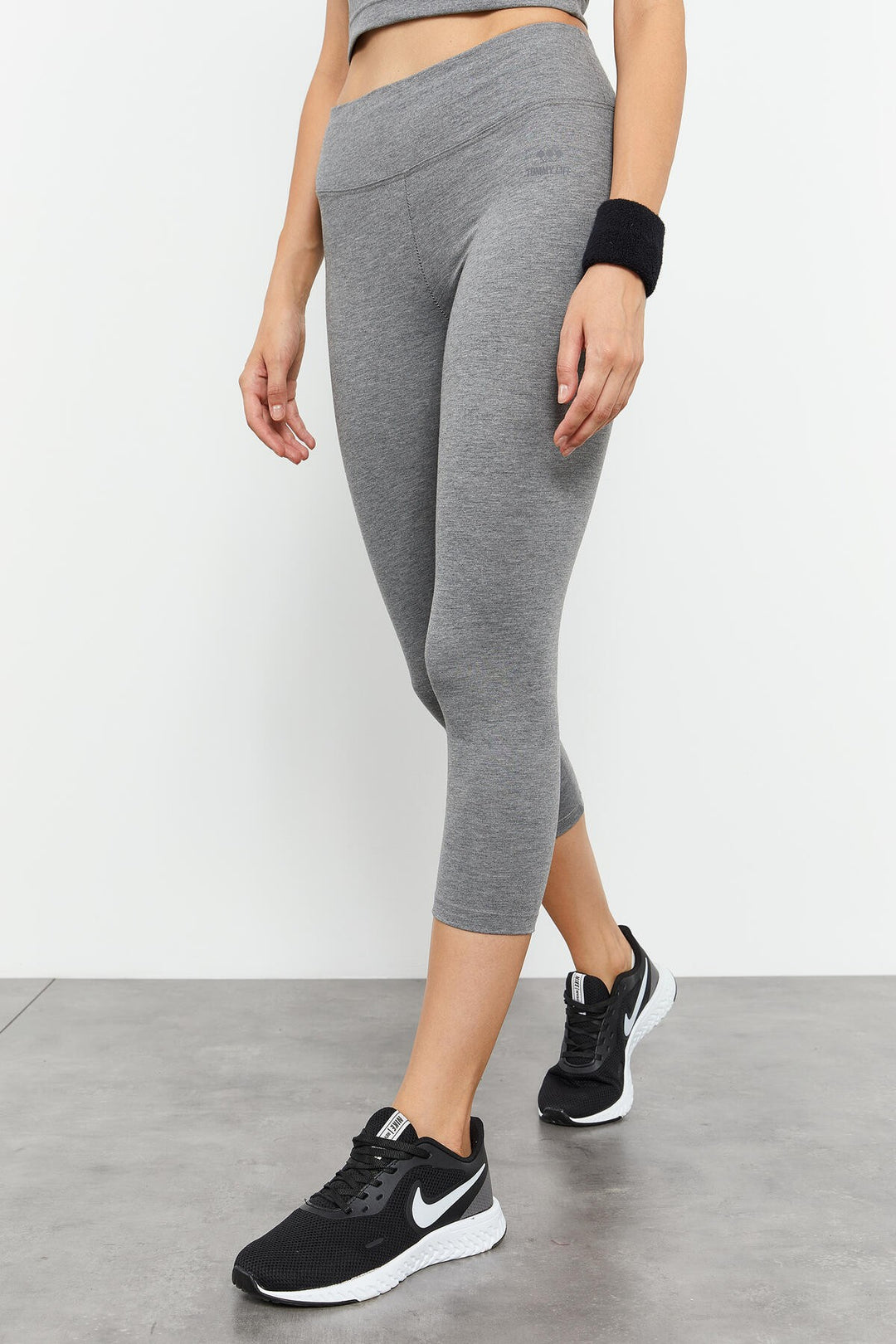 TMY Gray Melange High Waist Capri-Crop Tank Top Slim Fit Women's Leggings Set - 95284 - Cantanhede