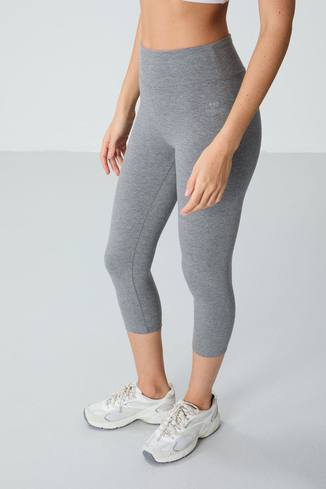 TMY Gray Melange High Waist Slim Fit Cropped Leg Women's Capri Leggings - 93097 - East Ham