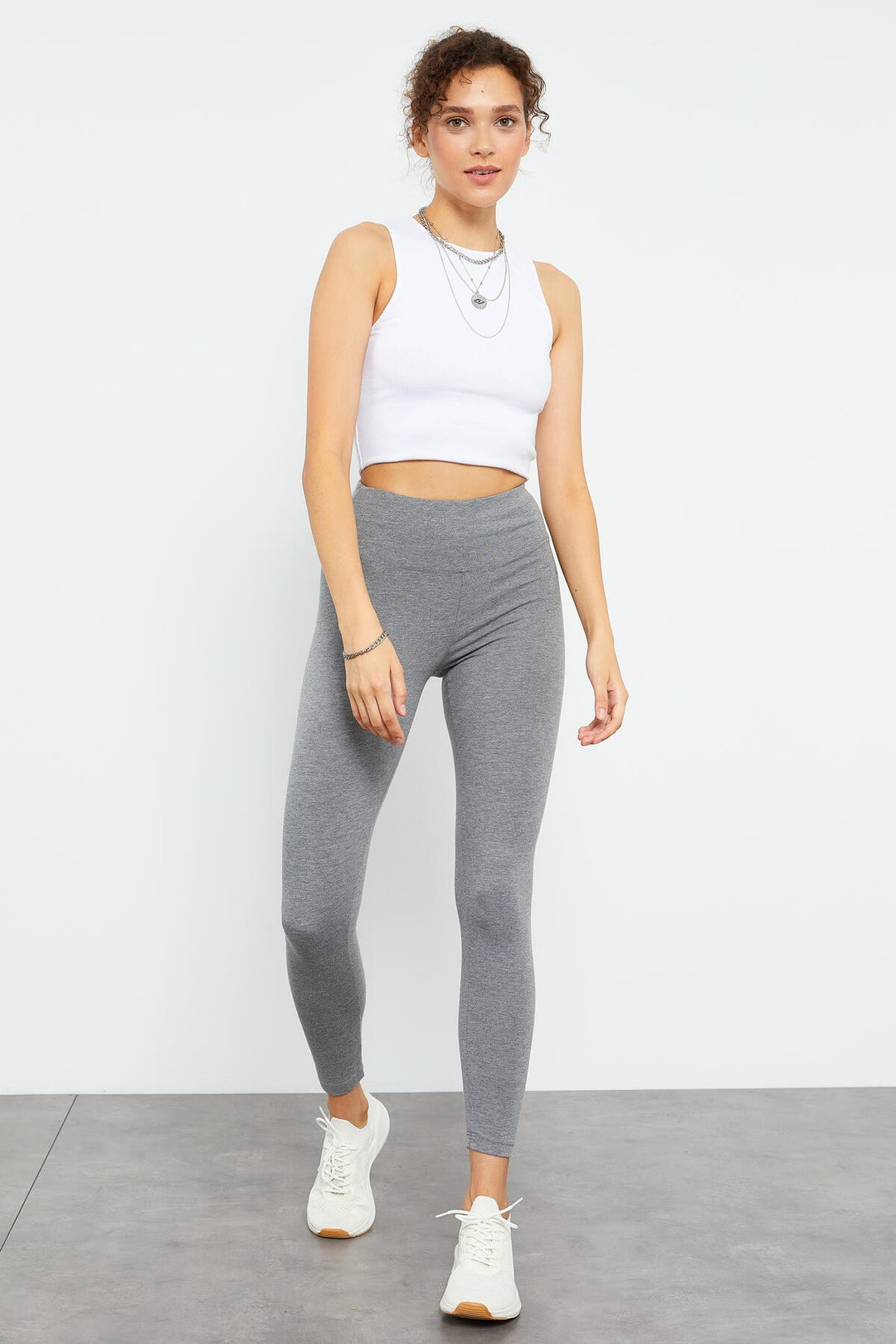 TMY Gray Melange High Waist Shaper Slim Fit Skinny Leg Women's Leggings - 94011 - East Providence