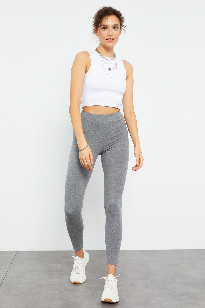 TMY Gray Melange High Waist Shaper Slim Fit Skinny Leg Women's Leggings - 94011 - East Providence