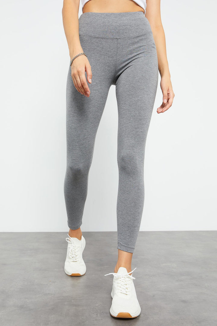 TMY Gray Melange High Waist Shaper Slim Fit Skinny Leg Women's Leggings - 94011 - East Providence