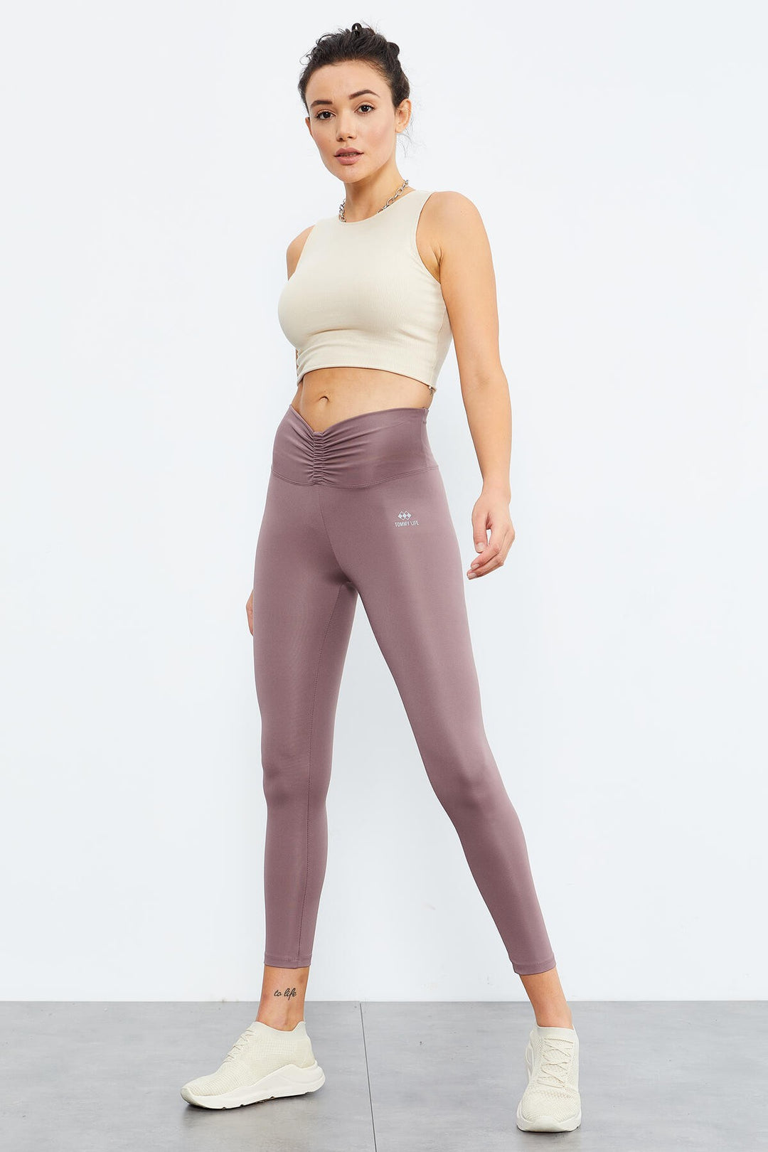 TMY Rose Dried High Waist Ruched Stretch Slim Fit Women's Leggings - 94605 - Tríkala