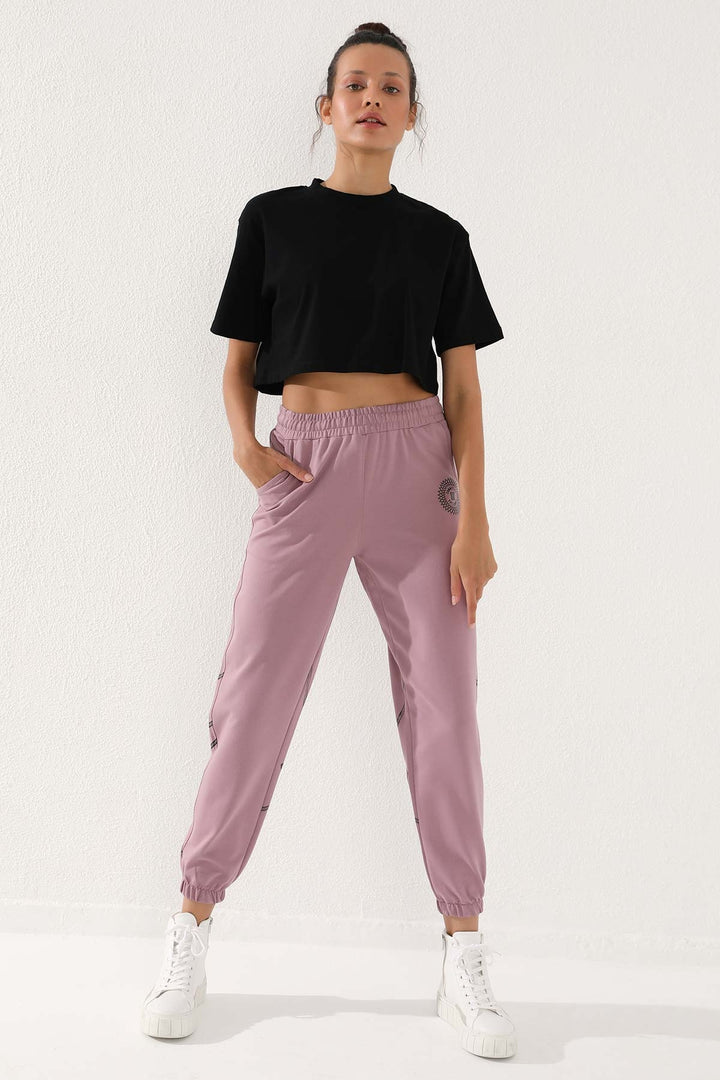 TMY Dried Rose Printed Comfort Fit Elastic Cuff Women's Sweatpants - 94585 - Fishers