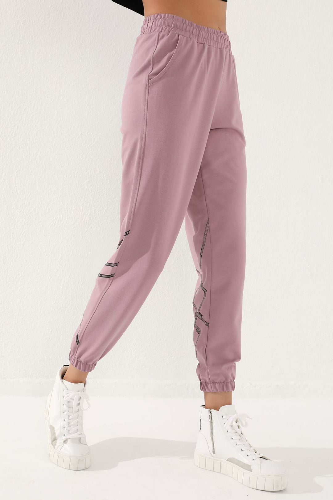 TMY Dried Rose Printed Comfort Fit Elastic Cuff Women's Sweatpants - 94585 - Fishers