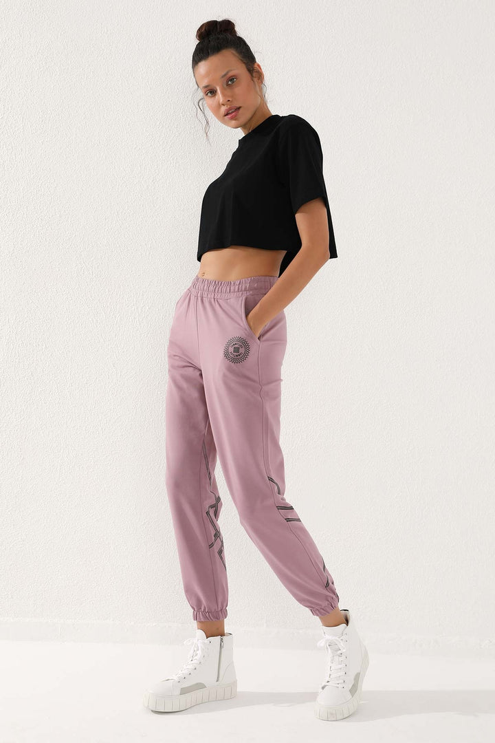 TMY Dried Rose Printed Comfort Fit Elastic Cuff Women's Sweatpants - 94585 - Fishers