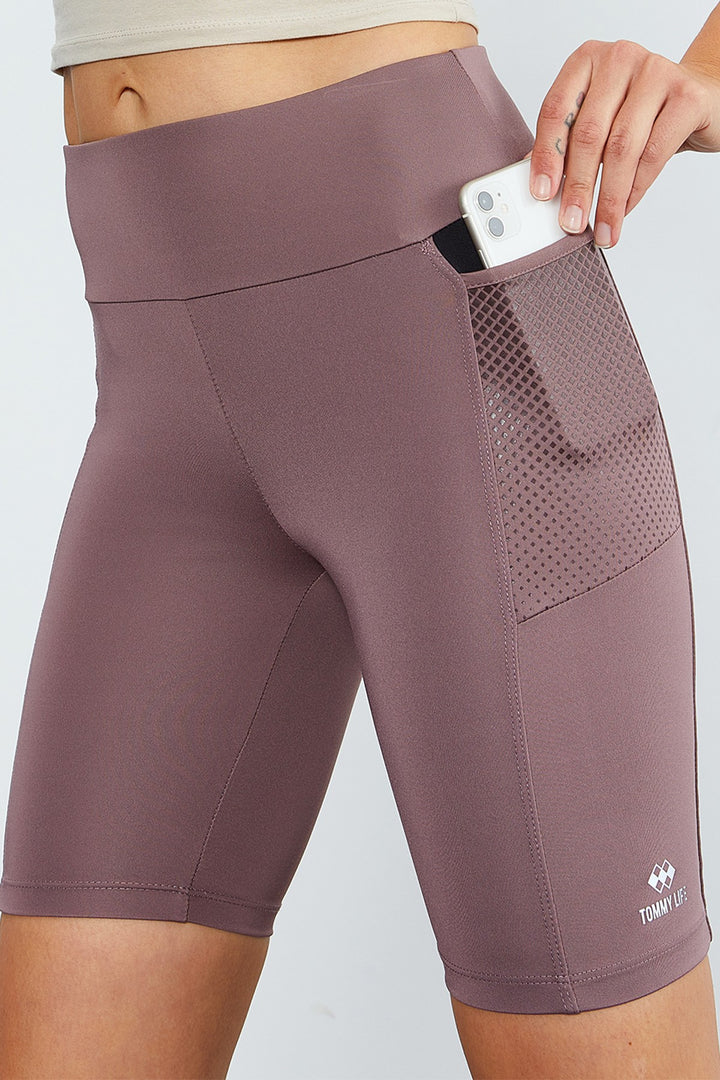 TMY Dried Rose High Waist Shaping Women's Biker Leggings with Pocket - 91010 - Thornton