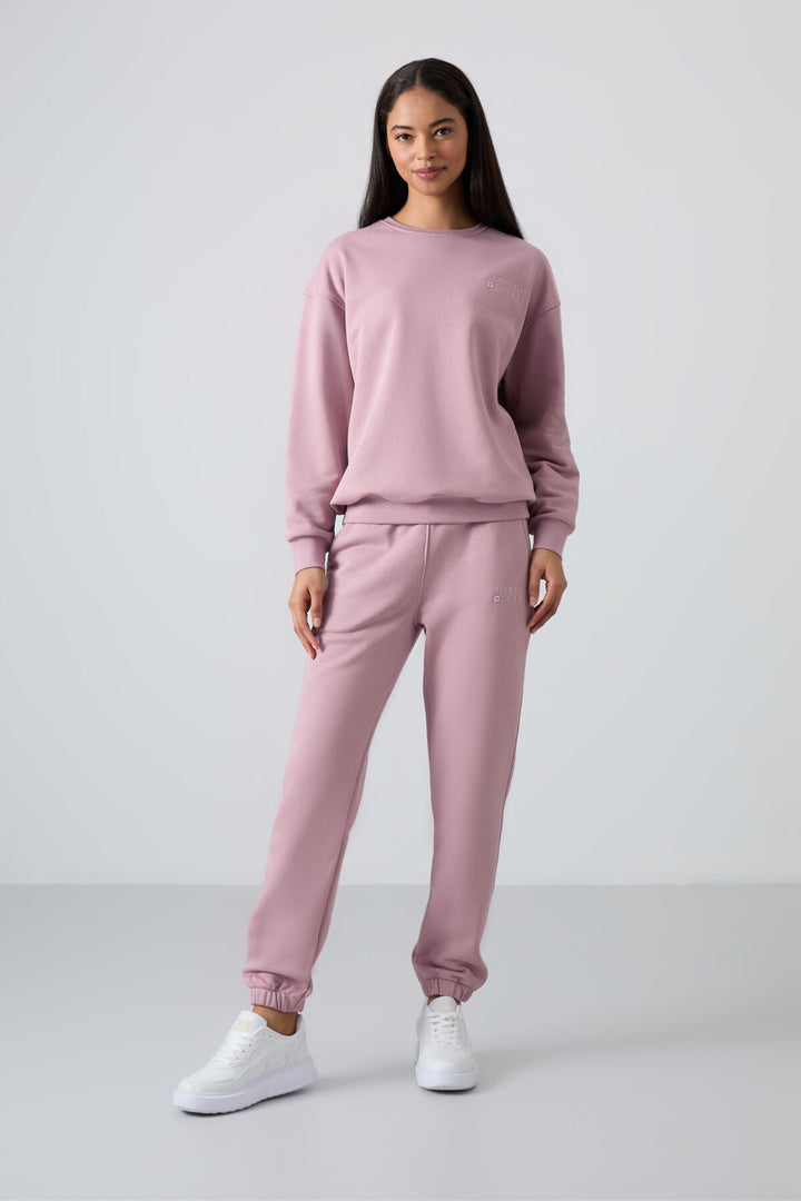 TMY Dried Rose Round Neck Oversized Elastic Cuff Women's Tracksuit Set - 95287 - Huesca