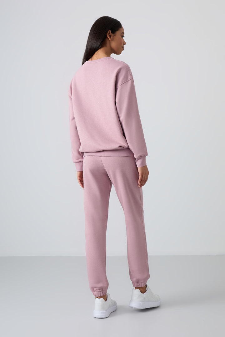 TMY Dried Rose Round Neck Oversized Elastic Cuff Women's Tracksuit Set - 95287 - Huesca