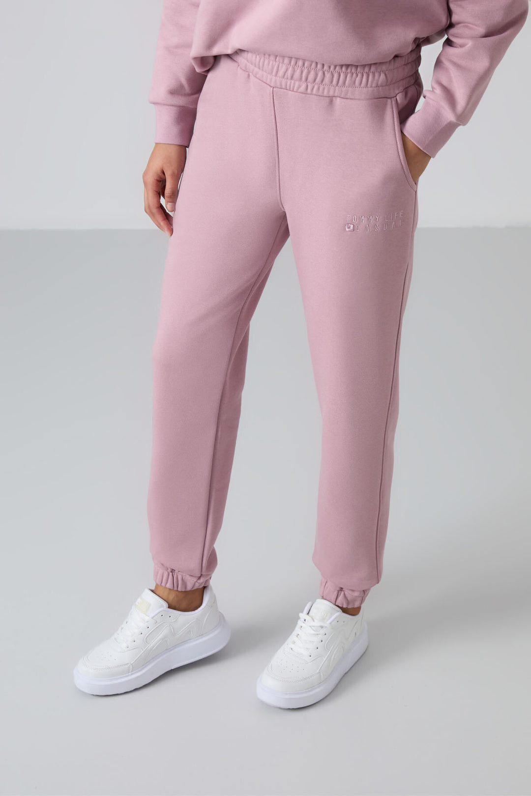 TMY Dried Rose Round Neck Oversized Elastic Cuff Women's Tracksuit Set - 95287 - Huesca