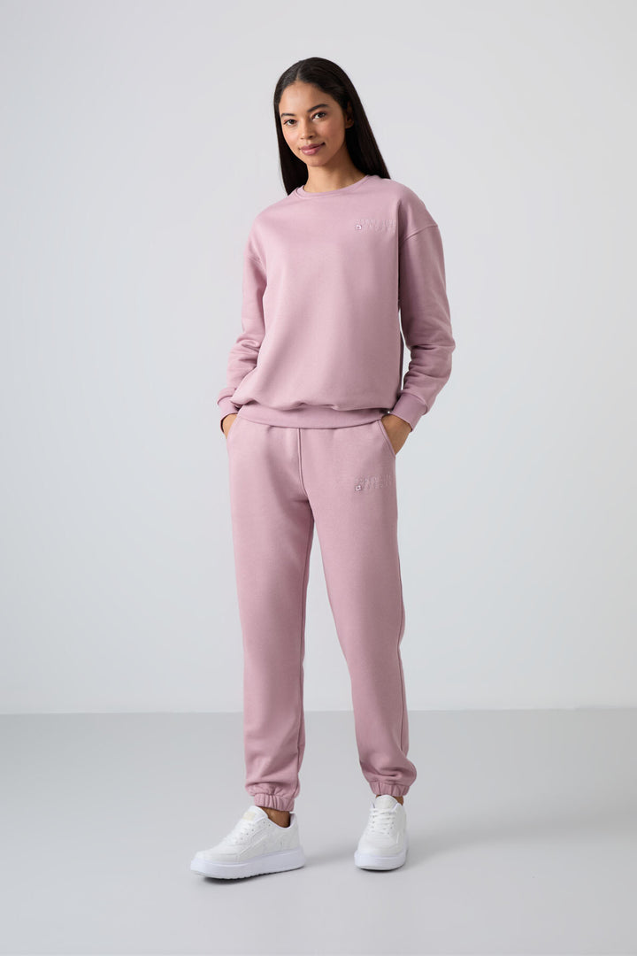 TMY Dried Rose Round Neck Oversized Elastic Cuff Women's Tracksuit Set - 95287 - Huesca