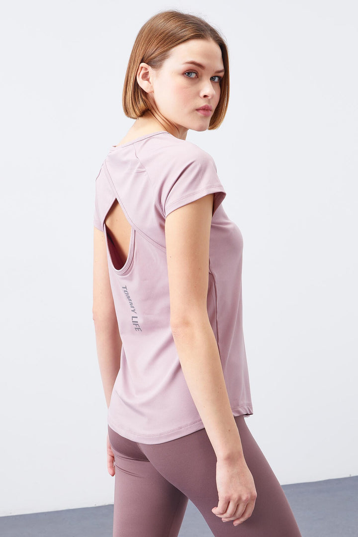 TMY Dried Rose Short Sleeve Standard Fit O Neck Women's T-Shirt with Back Window - 97101 - Simi Valley