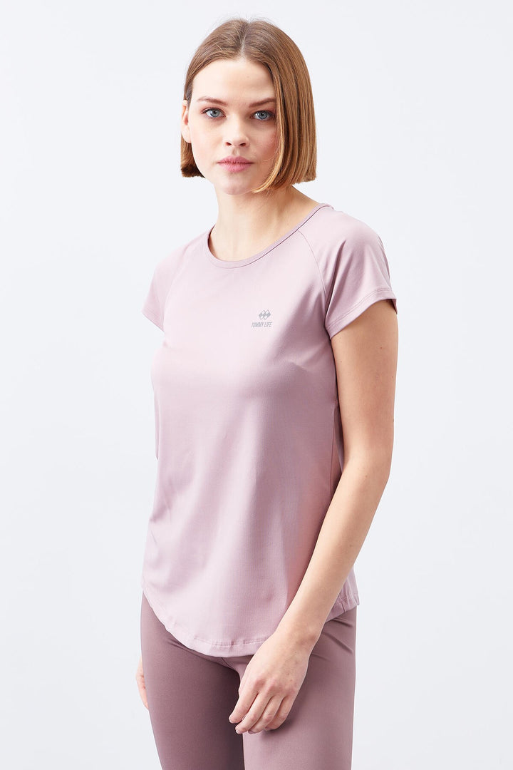 TMY Dried Rose Short Sleeve Standard Fit O Neck Women's T-Shirt with Back Window - 97101 - Simi Valley