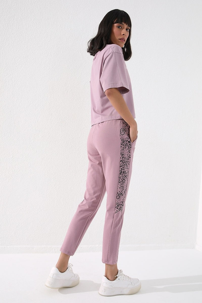 TMY Dried Rose Sides Leopard Pattern Comfortable Fit Slim Leg Women's Sweatpants - 94572 - Piedras Negras