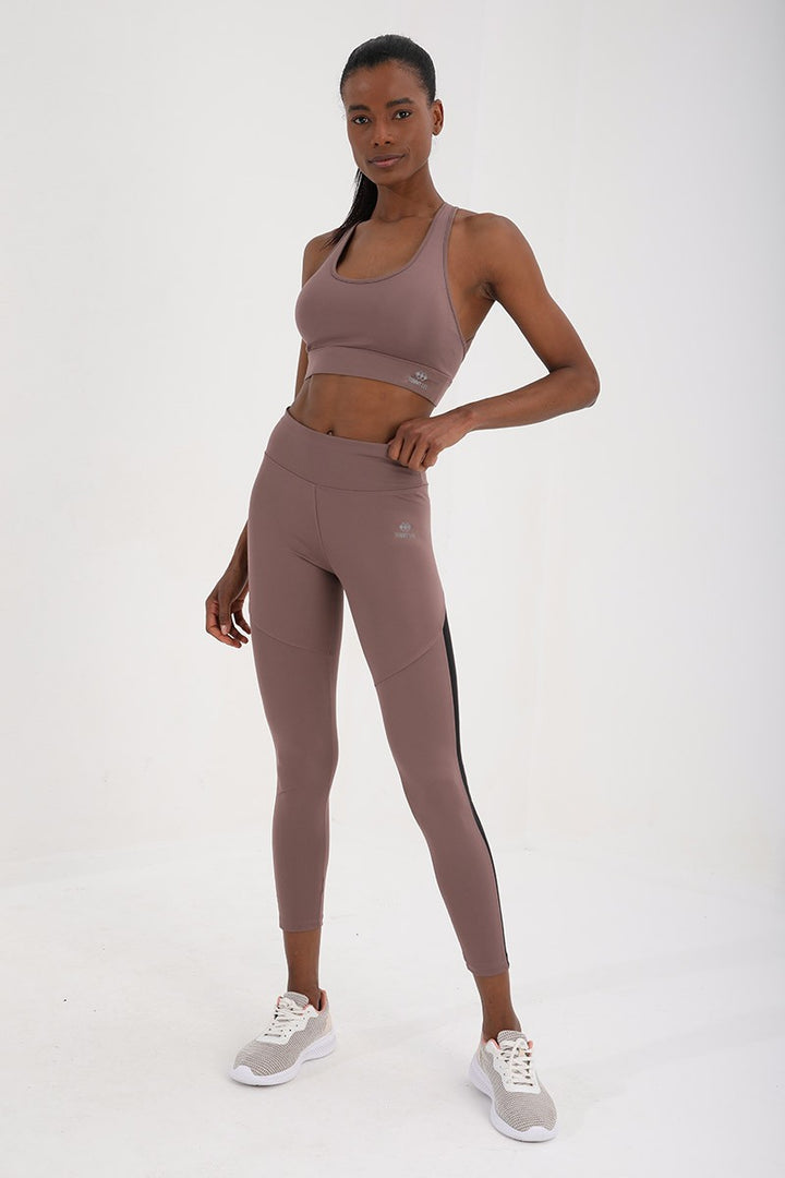 TMY Rose Dried High Waist Shaping Strip Detailed Slim Fit Skinny Leg Women's Leggings - 94542 - Alsdorf