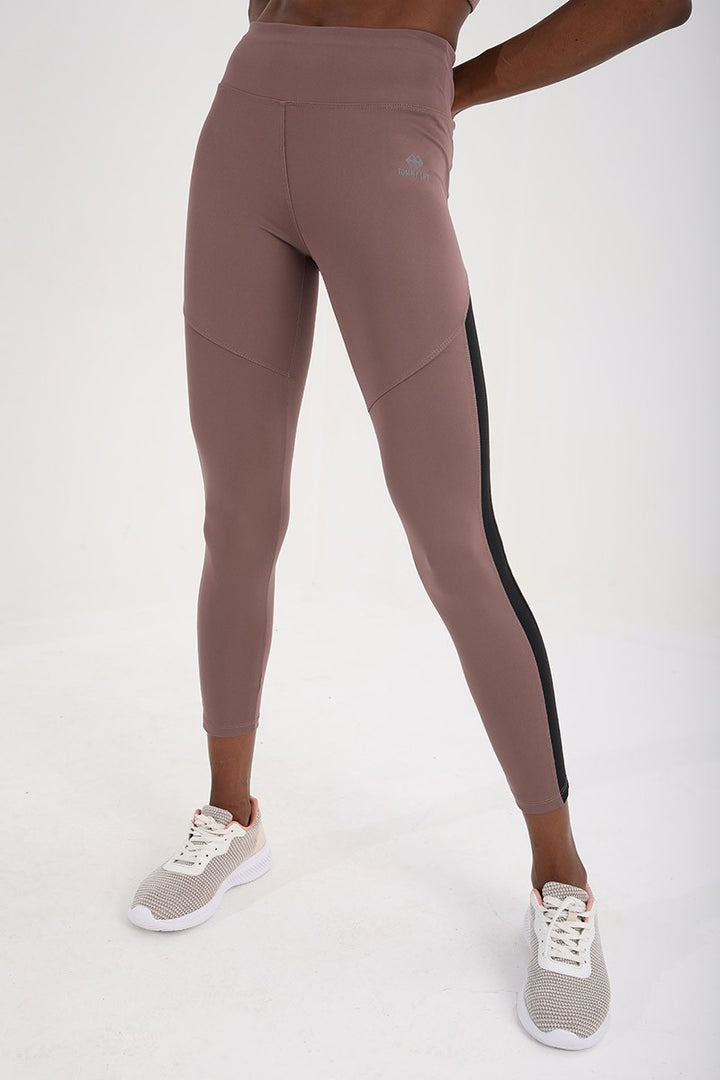 TMY Rose Dried High Waist Shaping Strip Detailed Slim Fit Skinny Leg Women's Leggings - 94542 - Alsdorf