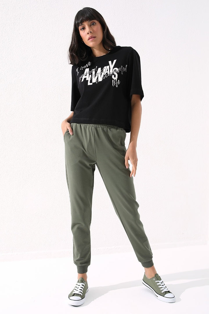 TMY HAKI HIGH THAIST JOGGER COMTOST FIT MARFED Women's Women's Sweat Antants - 94561 - Св. Георгия