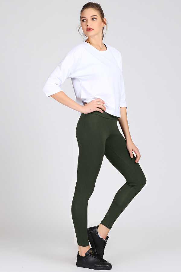 TMY Haki High Waist Shaping Slim Fit Skinny Leg Women's Leggings - 94011 - Livorno