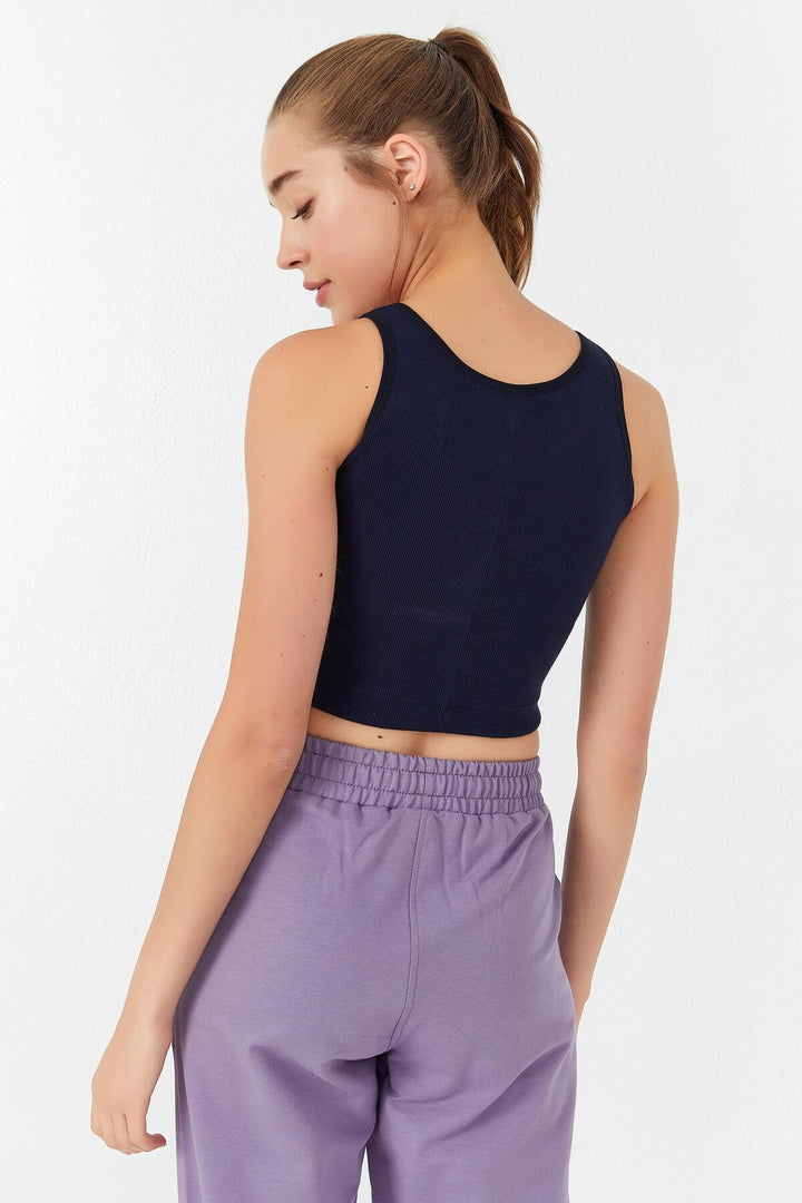 TMY Indigo Basic Zero Sleeve Tight Fit U Neck Women's Crop Top Tank Top - 97160 - Offenburg