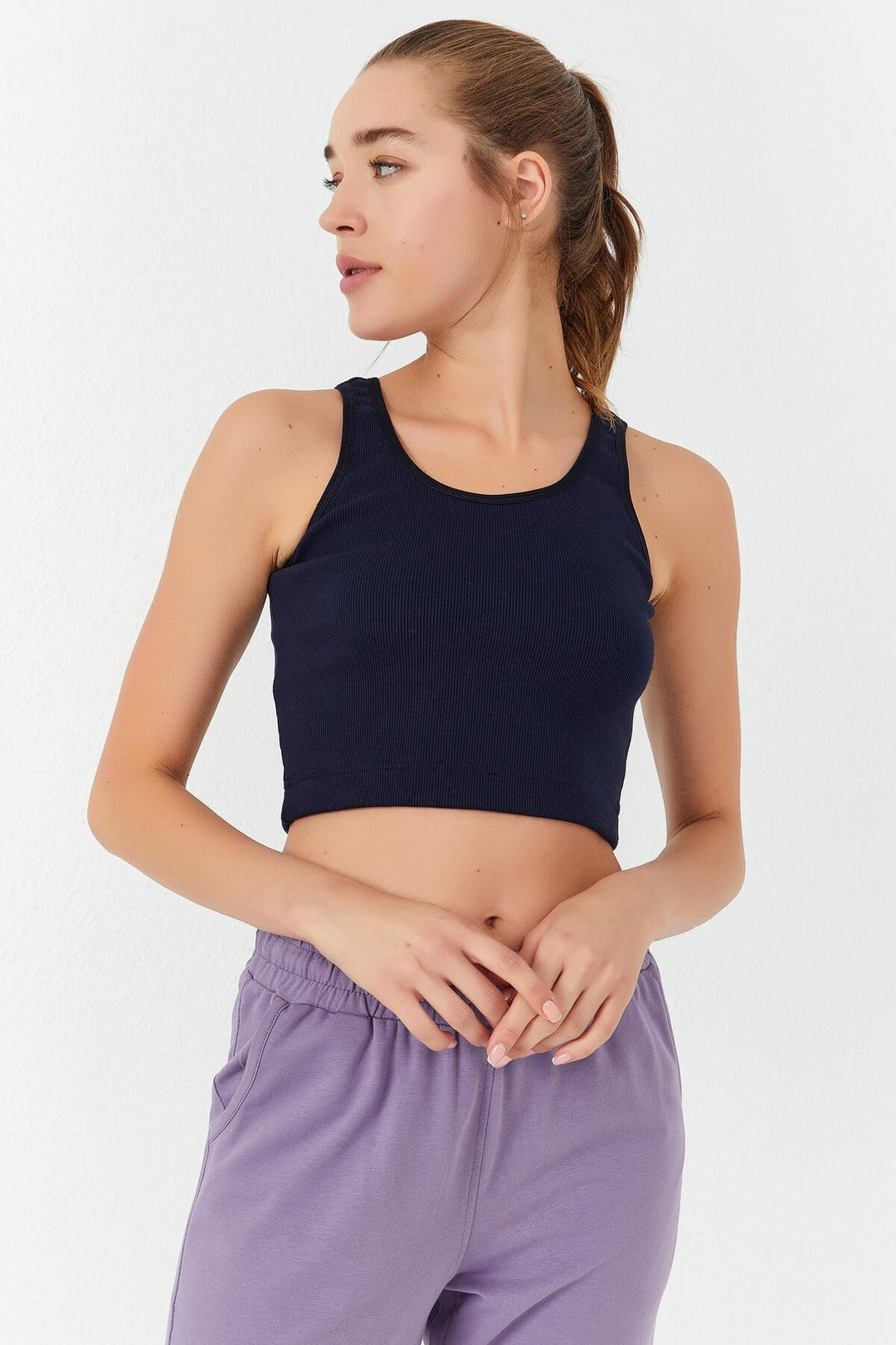 TMY Indigo Basic Zero Sleeve Tight Fit U Neck Women's Crop Top Tank Top - 97160 - Offenburg