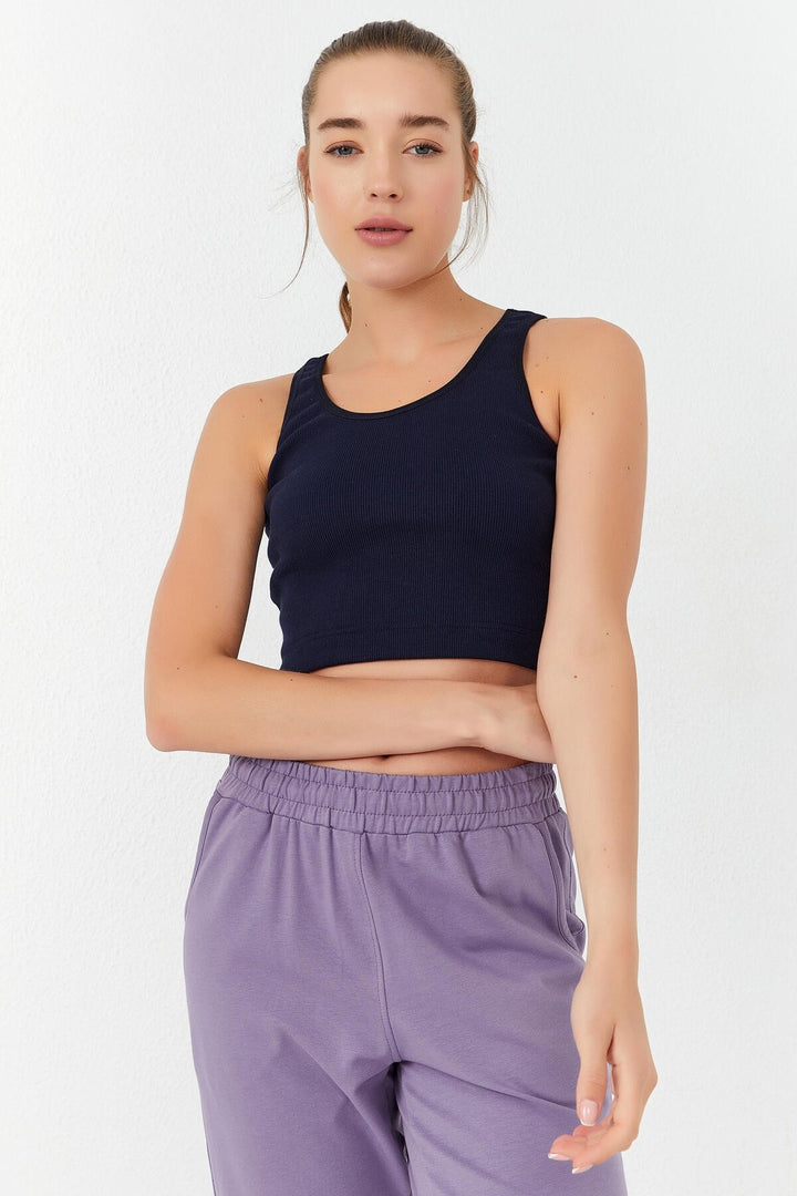 TMY Indigo Basic Zero Sleeve Tight Fit U Neck Women's Crop Top Tank Top - 97160 - Offenburg