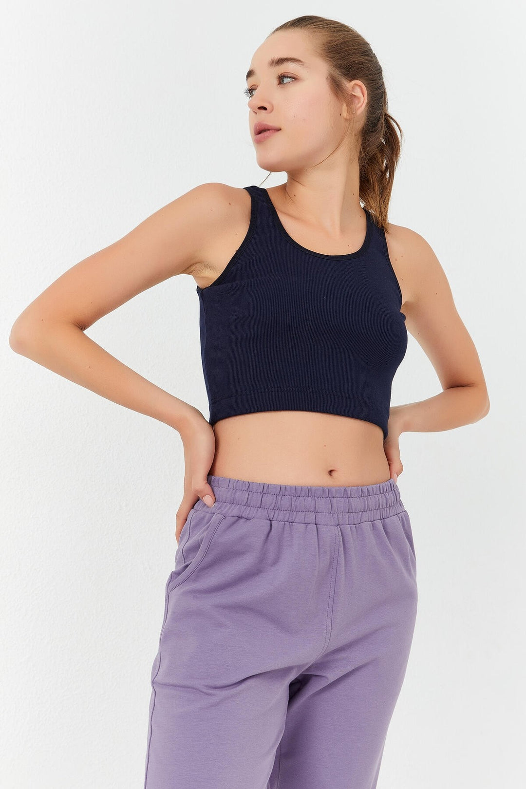 TMY Indigo Basic Zero Sleeve Tight Fit U Neck Women's Crop Top Tank Top - 97160 - Offenburg