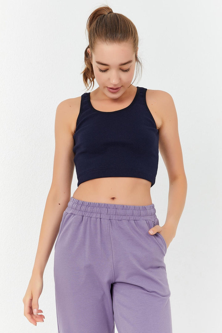 TMY Indigo Basic Zero Sleeve Tight Fit U Neck Women's Crop Top Tank Top - 97160 - Offenburg