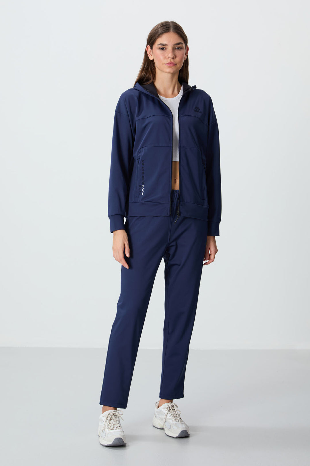 TMY Indigo Hooded Tracksuit with Hidden Pocket Detail Standard Fit Women's Tracksuit - 95306 - Padova