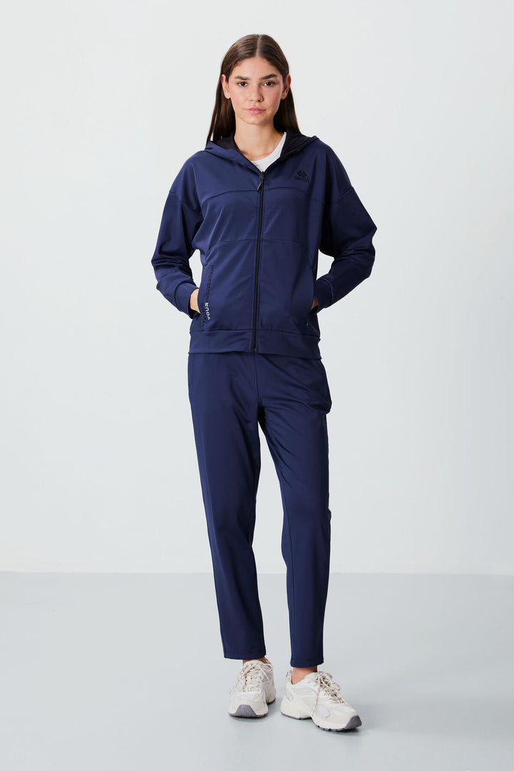 TMY Indigo Hooded Tracksuit with Hidden Pocket Detail Standard Fit Women's Tracksuit - 95306 - Padova