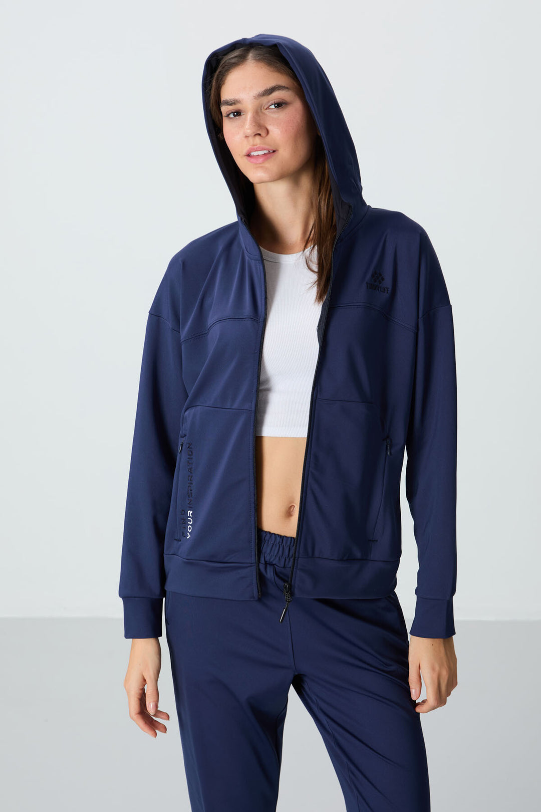 TMY Indigo Hooded Tracksuit with Hidden Pocket Detail Standard Fit Women's Tracksuit - 95306 - Padova