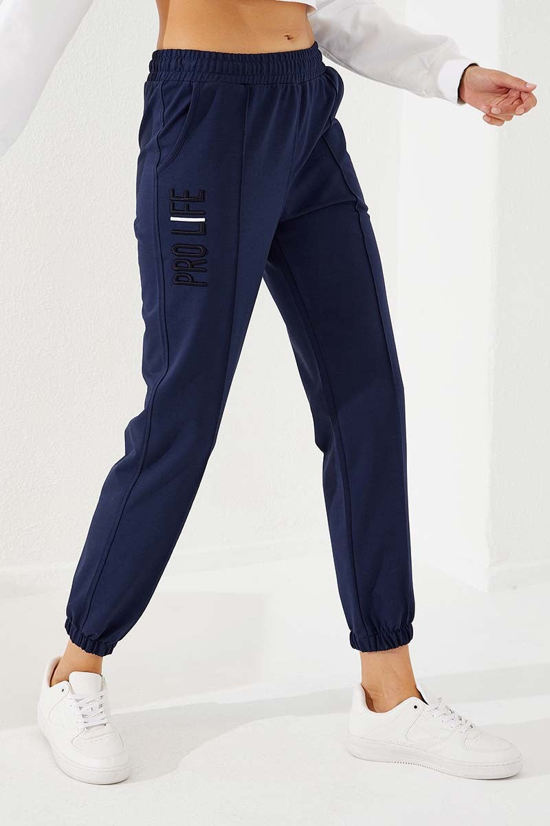 TMY Indigo Writing Embroidered Comfort Fit Elastic Cuff Women's Sweatpants - 94571 - Villa del Carbón