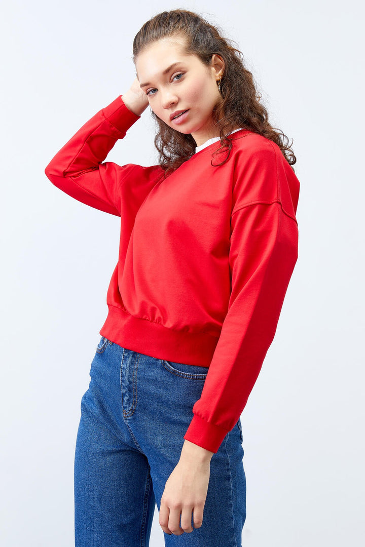 سويت شيرت TMY Red Basic Comfort Fit O Neck للسيدات - 97114 - سان خوان