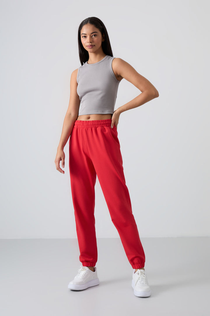 TMY Red Pocket High Waist Comfort Fit Elastic Cuff Women's Sweatpants - 94583 - Sunrise